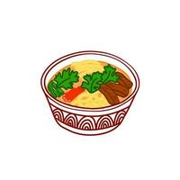 Aziatisch keuken voedsel. pittig guksu Koreaans soep. traditioneel heet schaal. vector illustratie in vlak tekenfilm stijl over voedsel