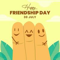 vector illustratie van 3 vingers omarmen elk ander, symboliseert Internationale vriendschap dag. het is geschikt voor affiches, gezegden, scherm het drukken Aan vriendschap dag.