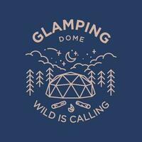 glamping kamp koepel wijnoogst monoline vector illustratie