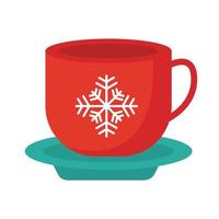 happy merry christmas cup met sneeuwvlok en schotel platte stijlicoon vector