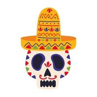 dia de los muertos schedel geschilderd met Mexicaanse hoed vector