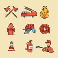 brandweerman doodled pictogrammen vector