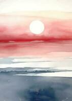 hand- geschilderd abstract minimaal hedendaags zonsondergang zeegezicht landschap vector