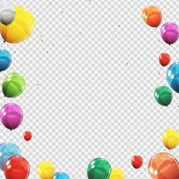 groep van kleur glanzende helium ballonnen geïsoleerd. set van ballonnen en vlaggen voor verjaardag, jubileumfeest, feestdecoraties vector