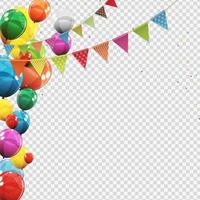 groep van kleur glanzende helium ballonnen geïsoleerd. set van ballonnen en vlaggen voor verjaardagsfeestje feestversieringen