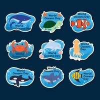 set wereld oceanen dag stickers vector