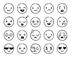 hand- getrokken emoji. tekening emoticons, glimlach gezicht schetsen en grunge inkt borstel emoji's doodles vector reeks