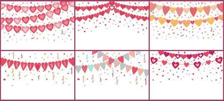 vlaggedoek liefde harten. liefde guirlande, Valentijn partij decoratie hart vlaggen met kleur confetti vector reeks