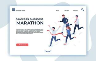 succes bedrijf marathons. geslaagd beginnen, zakenman winnaar en professioneel triomf landen bladzijde isometrische vector illustratie