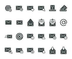 mail envelop silhouet icoon. e-mail postvak IN berichten, kantoor postbus en Bezig met verzenden e-mails silhouetten vector pictogrammen reeks