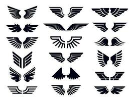 silhouet paar- van Vleugels icoon. engel vleugel, decoratief vlieg embleem en adelaar stencil symbolen vector pictogrammen bundel
