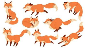 tekenfilm rood vos. grappig vossen met zwart poten, schattig jumping dier vector illustratie reeks