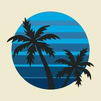 zomer strand, palm boom, retro, silhouett logo vector illustratie