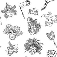 Venetië Italië carnaval maskers naadloze patroon hand getrokken schets Italiaans Venetiaans festival doodle tekening achtergrond vector