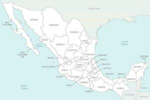 vector kaart van Mexico met Regio's of staten en administratief divisies, en naburig landen. bewerkbare en duidelijk gelabeld lagen.