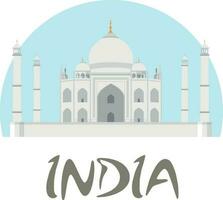 reizen Indië kenteken. taj mahal vector illustratie met wit en blauw achtergrond en tekst Indië.