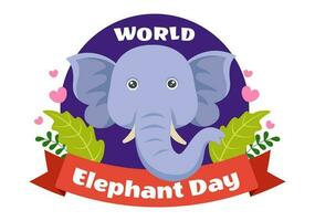 wereld olifant dag vector illustratie Aan 12 augustus met olifanten dieren voor redding inspanningen en behoud in tekenfilm hand- getrokken Sjablonen