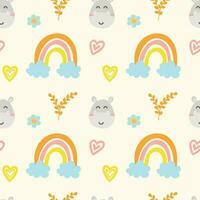 nijlpaard hoofd naadloos patroon ontwerp met regenboog, kinderen tekenfilm vector ontwerp