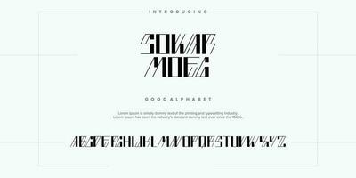 modern abstract digitaal alfabet lettertype. minimaal technologie typografie, creatief stedelijk sport mode futuristische doopvont en met nummers. vector illustratie