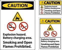 voorzichtigheid teken explosie gevaar, accu opladen Oppervlakte, roken en Open vlammen verboden vector