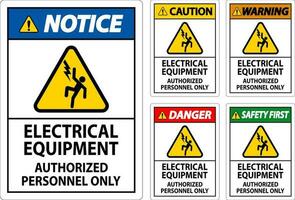 Gevaar etiket elektrisch apparatuur, geautoriseerd personeel enkel en alleen vector