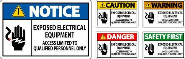 Gevaar teken blootgesteld elektrisch apparatuur, toegang beperkt naar gekwalificeerd personeel enkel en alleen vector
