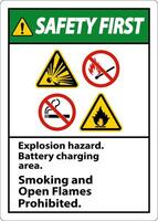 veiligheid eerste teken explosie gevaar, accu opladen Oppervlakte, roken en Open vlammen verboden vector