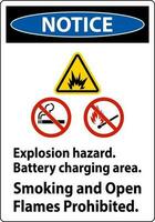 merk op teken explosie gevaar, accu opladen Oppervlakte, roken en Open vlammen verboden vector