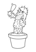 schattig grappig cactus vector illustratie in tekenfilm stijl. hand- getrokken cactus illustratie met grappig gezicht in pot. schetsen van scheren cactus. kan worden gebruikt voor kleur boek