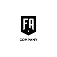 fa monogram eerste logo met meetkundig schild en ster icoon ontwerp stijl vector