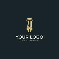 zb monogram eerste logo met fontein pen en pijler stijl vector