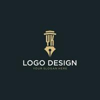 yk monogram eerste logo met fontein pen en pijler stijl vector