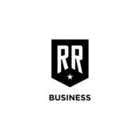 rr monogram eerste logo met meetkundig schild en ster icoon ontwerp stijl vector