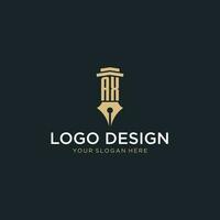 bijl monogram eerste logo met fontein pen en pijler stijl vector