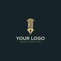 ro monogram eerste logo met fontein pen en pijler stijl vector