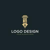 wk monogram eerste logo met fontein pen en pijler stijl vector