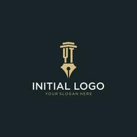 yt monogram eerste logo met fontein pen en pijler stijl vector