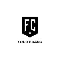 fc monogram eerste logo met meetkundig schild en ster icoon ontwerp stijl vector