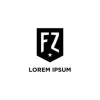 fz monogram eerste logo met meetkundig schild en ster icoon ontwerp stijl vector