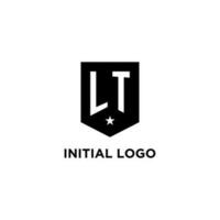 lt monogram eerste logo met meetkundig schild en ster icoon ontwerp stijl vector