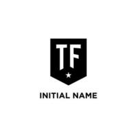 tf monogram eerste logo met meetkundig schild en ster icoon ontwerp stijl vector