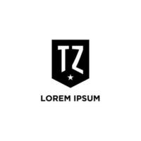 tz monogram eerste logo met meetkundig schild en ster icoon ontwerp stijl vector