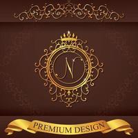 letter n. luxe logo sjabloon bloeit kalligrafische elegante ornamentlijnen. zakelijke teken, identiteit voor restaurant, royalty, boetiek, hotel, heraldiek, sieraden, mode, vector illustratie