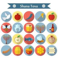 Rosj Hasjana, Shana Tova platte vector iconen set