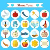 Rosj Hasjana, Shana Tova platte vector iconen set