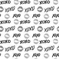 xoxo borstel belettering tekens naadloze patroon, grunge kalligrafische knuffels en kusjes zin, internet jargon afkorting xoxo symbolen, vector illustratie geïsoleerd op een witte achtergrond