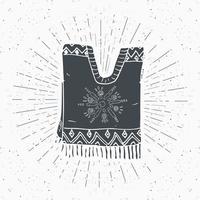 vintage label, hand getrokken poncho Mexicaanse traditionele kleding schets, grunge getextureerde retro badge, embleem ontwerp, typografie t-shirt print, vector illustratie
