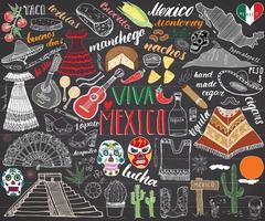 Mexico hand getrokken schets set vector illustratie schoolbord