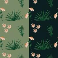 hand- getrokken bloemen en gras vector naadloos patroon