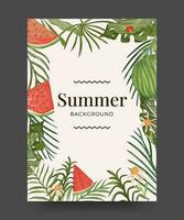zomer achtergrond poster met tropisch bladeren, exotisch fruit en bloemen. zomer poster illustratie vector